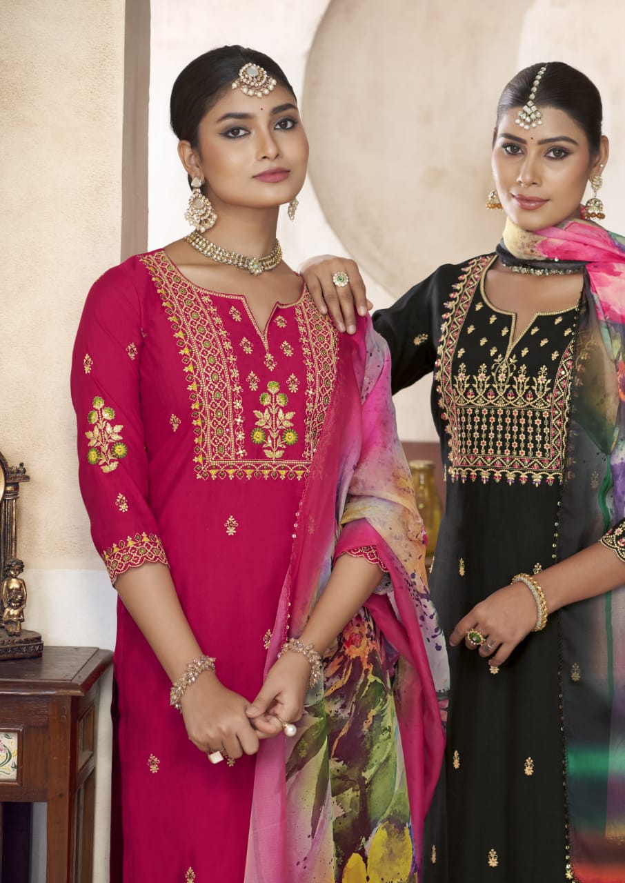 Diana By Woodee Viscose Silk Embroidery Kurti With Bottom Dupatta Wholesale Price In Surat